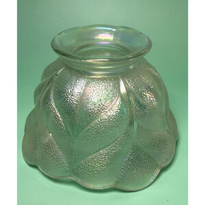 Vintage LE Smith Leaf Wood Rose Clear Iridescent Art Glass Fairy Lamp TOP ONLY